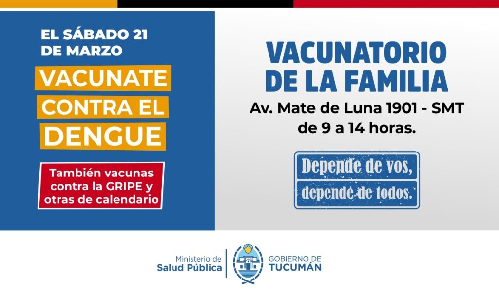 Se refuerza la prevención en Tucumán con una jornada de vacunación contra el Dengue y la Gripe este sábado en el Vacunatorio de la Familia
