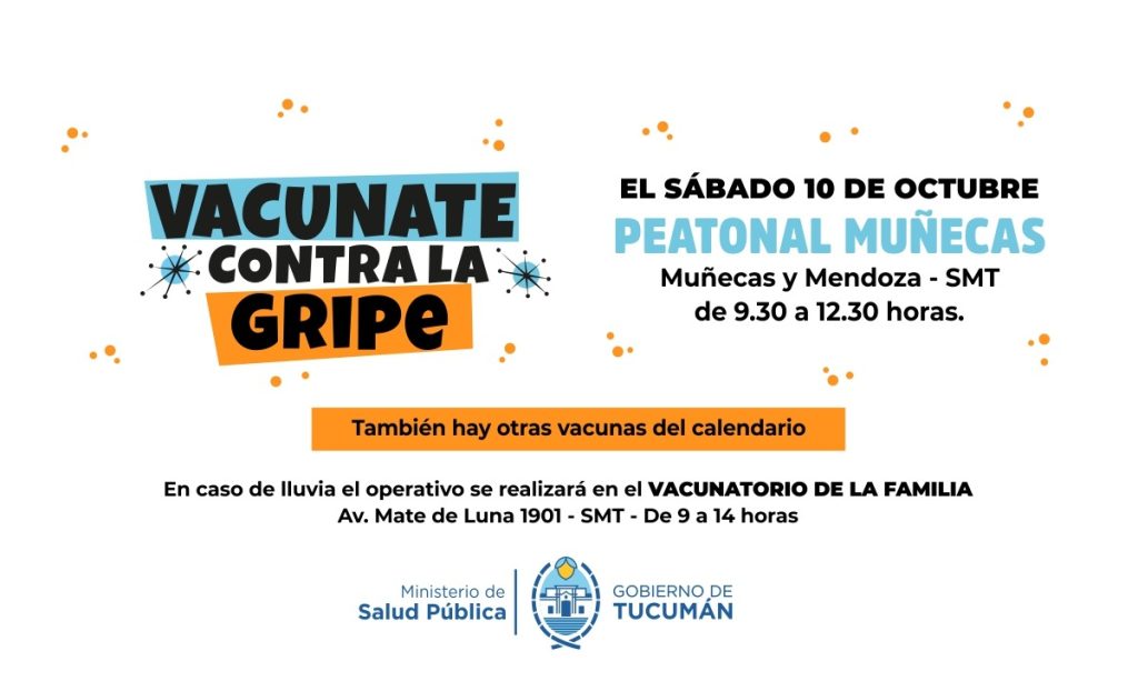 Este sábado Salud realizará una nueva jornada de vacunación contra la Gripe en Peatonal Muñecas